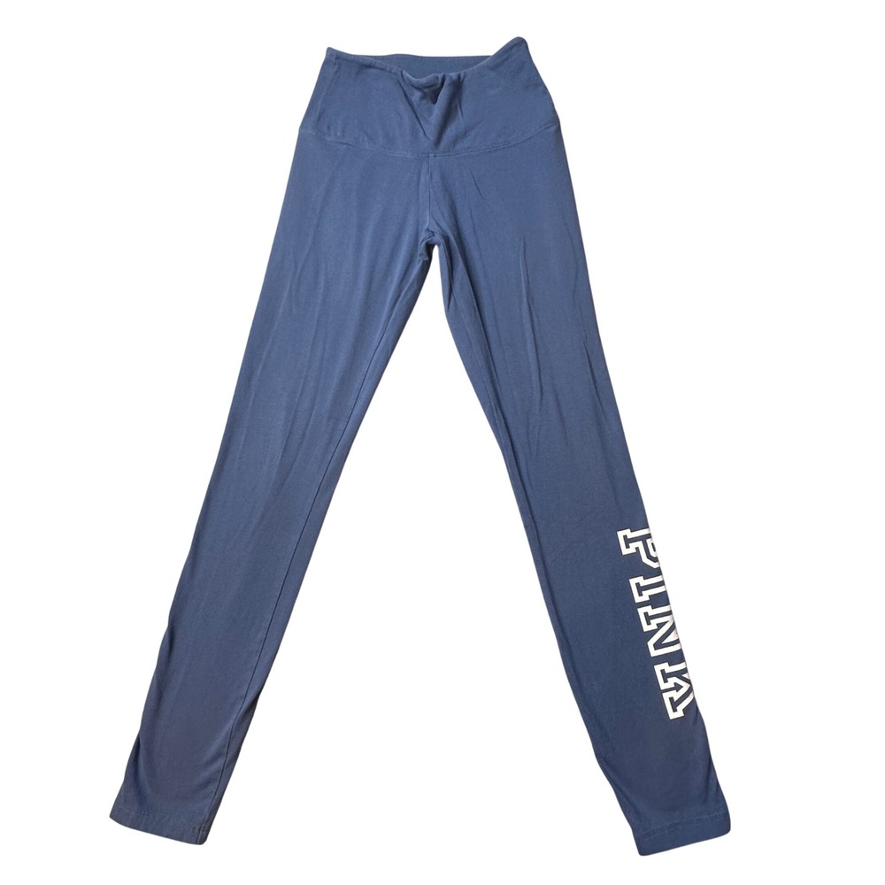 PINK Leggings Womens Small Blue Victoria's Secret Logo High Waisted Cotton Blend